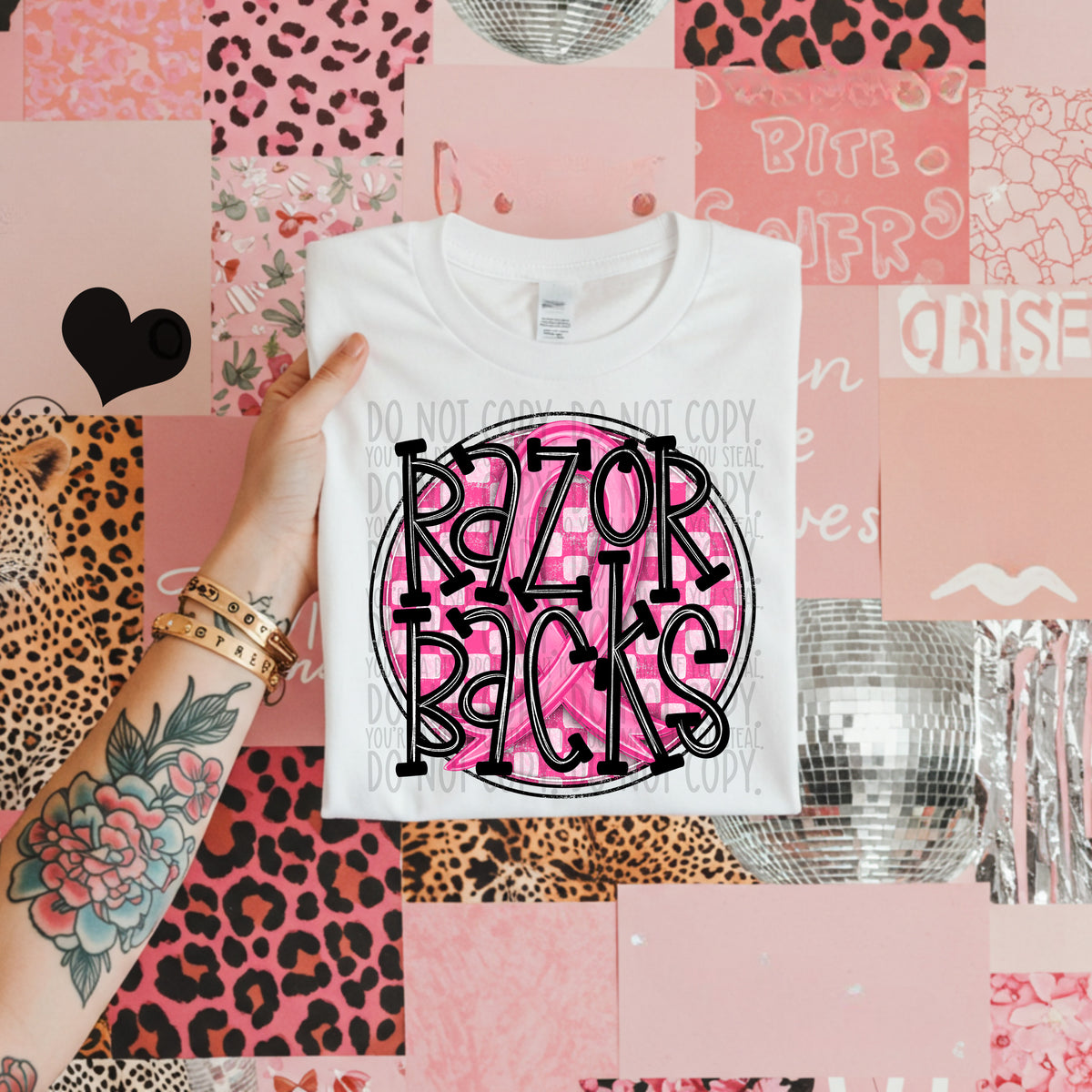 Razor backs pink checkered SWD DTF transfer