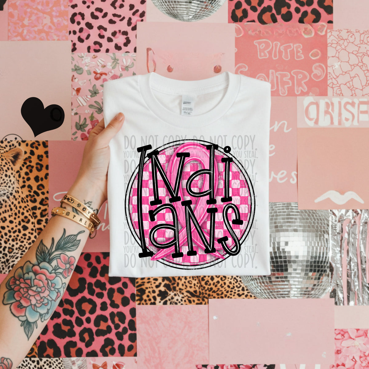 Indians pink checkered SWD DTF transfer
