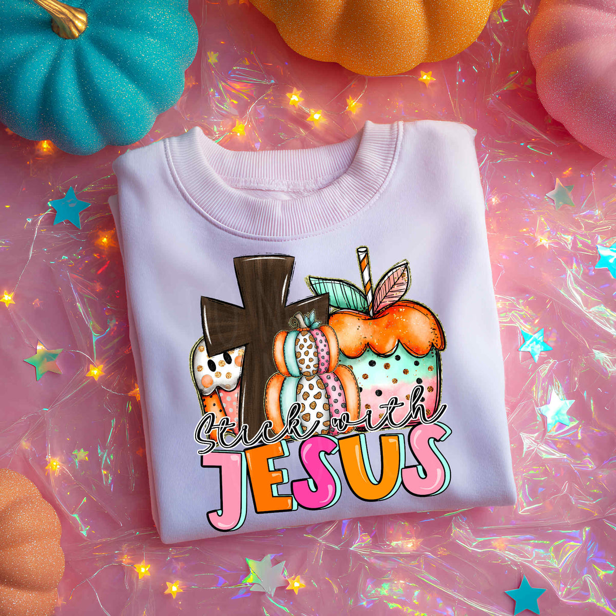 Stick with Jesus pumpkins brown cross C's  DTF transfer
