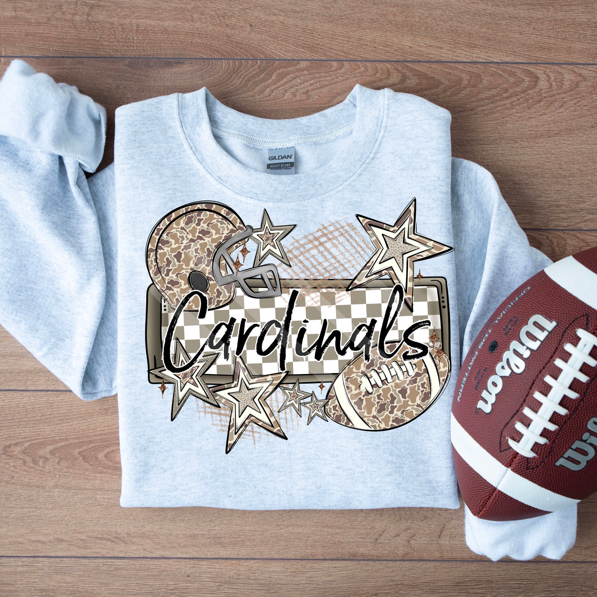 Cardinals camo football frame and stars DTF transfer