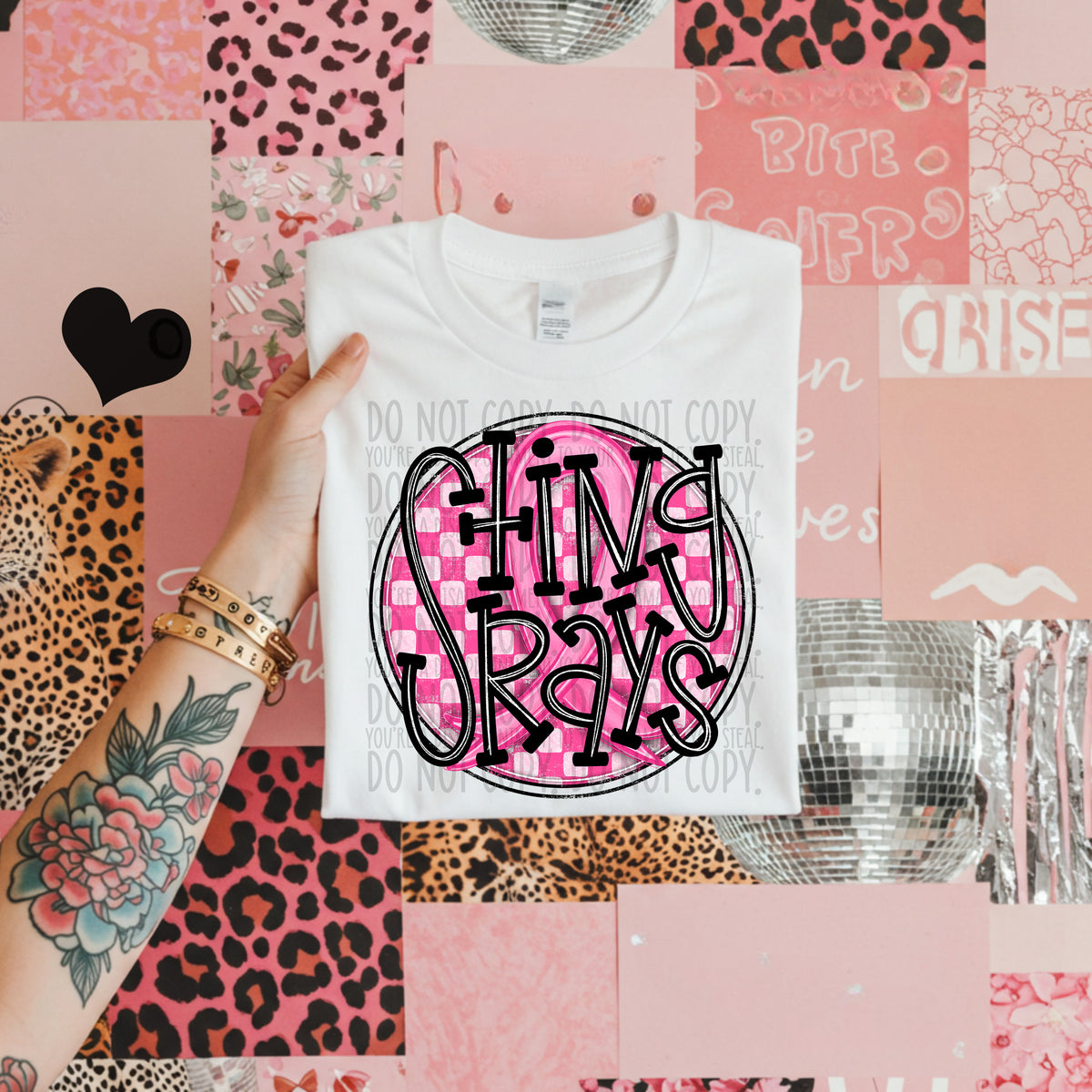 Sting rays pink checkered SWD DTF transfer