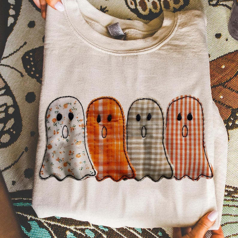 Ghost patchwork 4 (floral, checkered, striped) dtf transfer