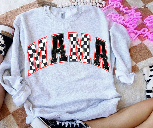 Mama checkered red outline (VS) 52253 DTF transfer