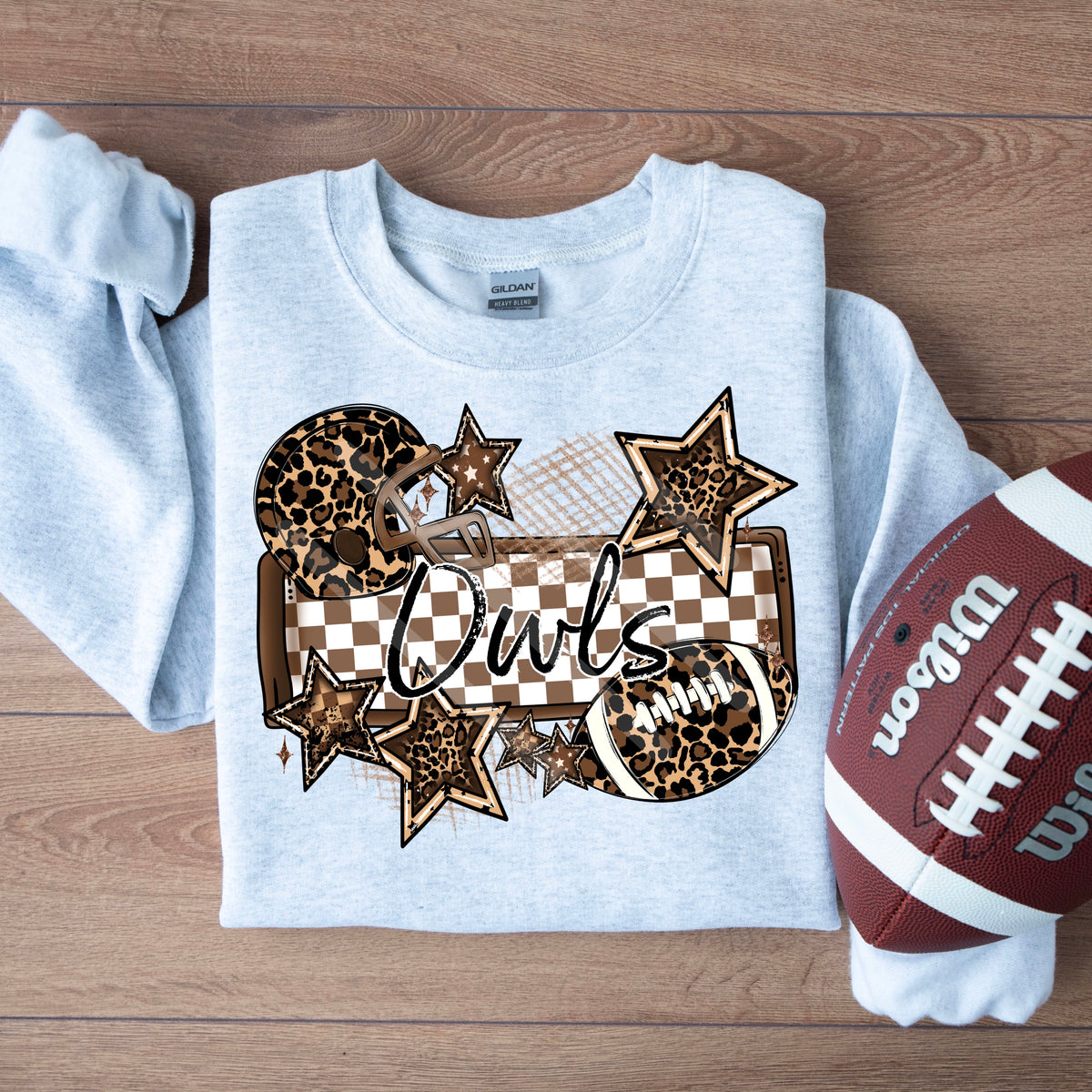 Owls LEOPARD football frame and stars DTF transfer