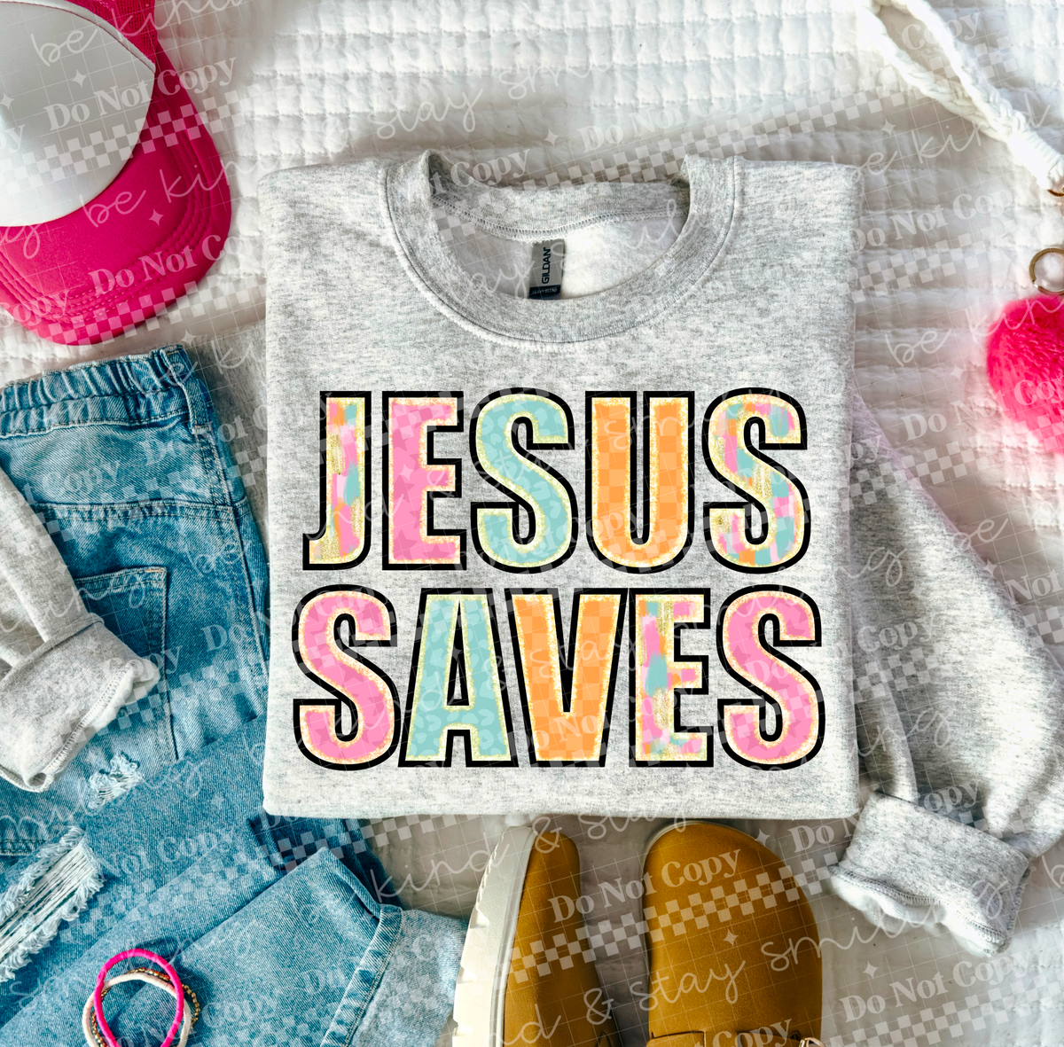 Jesus saves colorful DTF transfer
