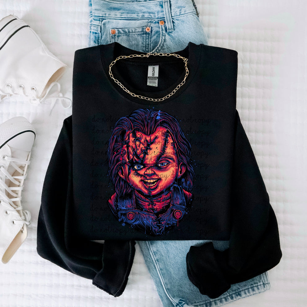 Chucky face glitchy sunday special 113985 DTF transfer