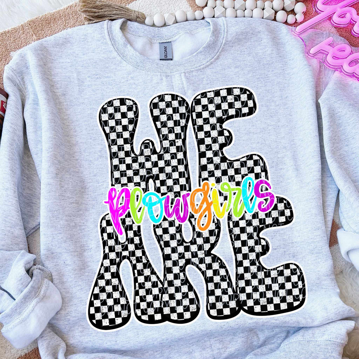 We are Plowgirls rainbow checkered (City) DTF transfer
