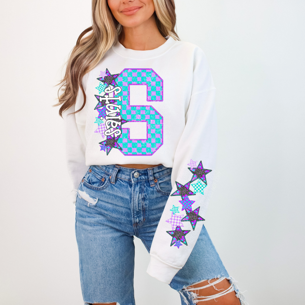 Saints purple and blue checkered caplinger DTF transfer