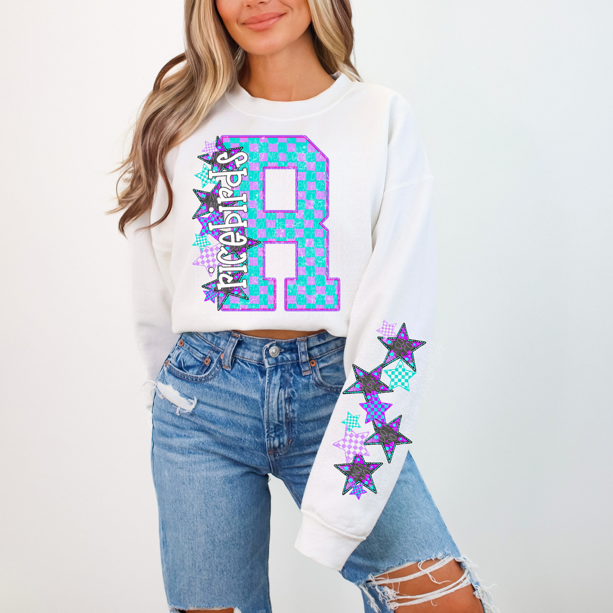 Ricebirds purple and blue checkered caplinger DTF transfer