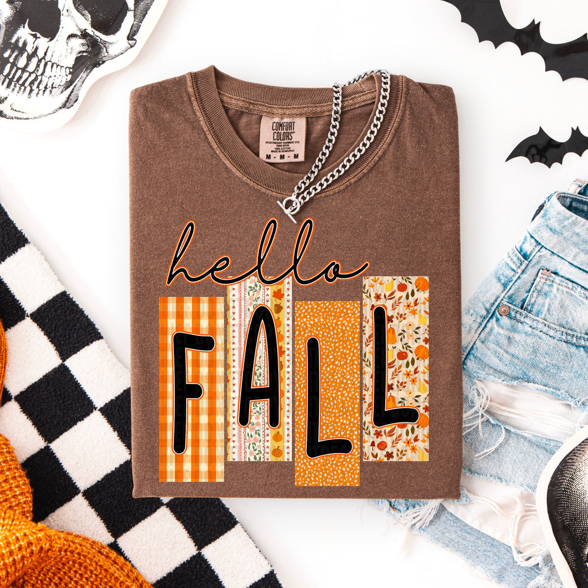 Hello fall checkered block letters 111107 DTF transfer