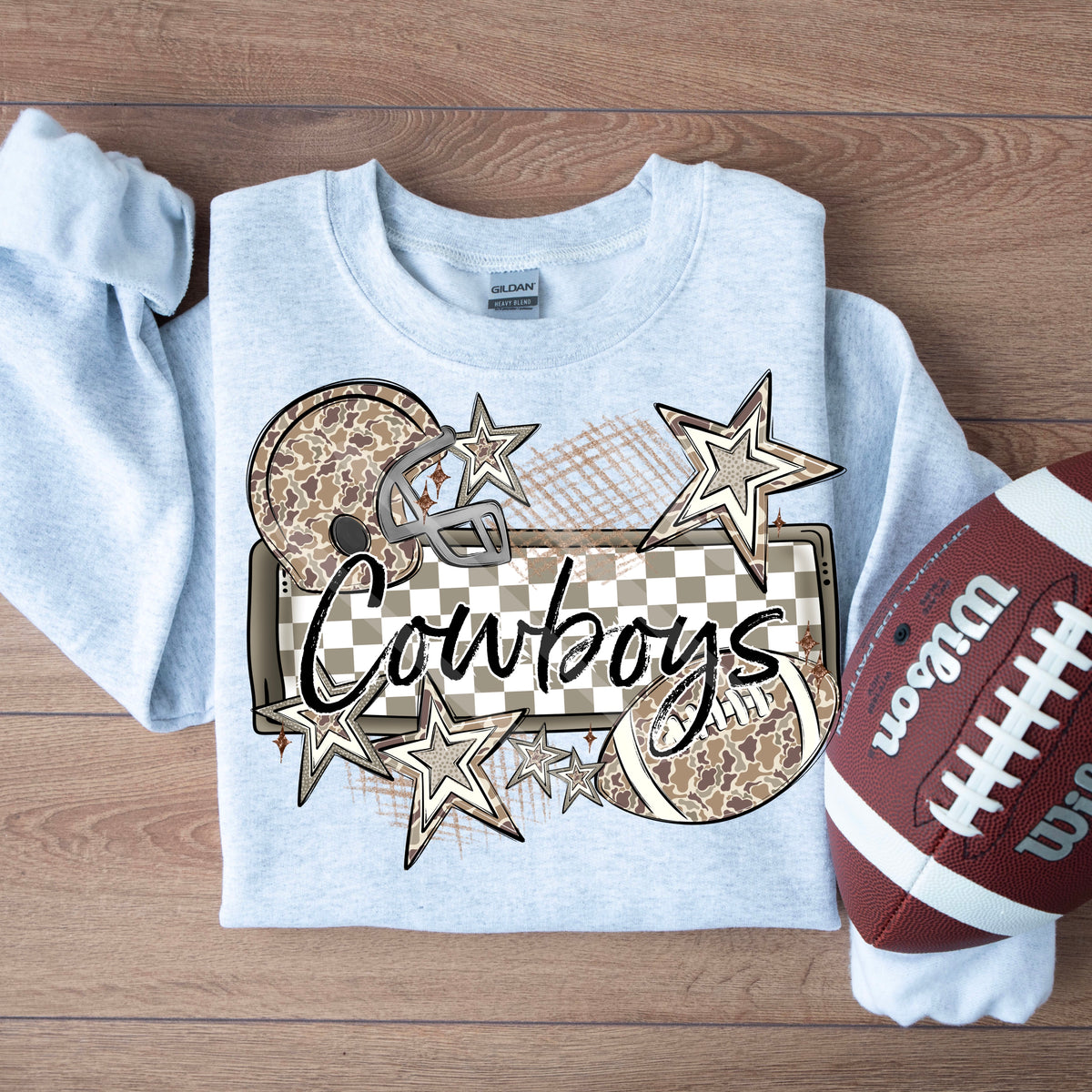 Cowboys camo football frame and stars DTF transfer