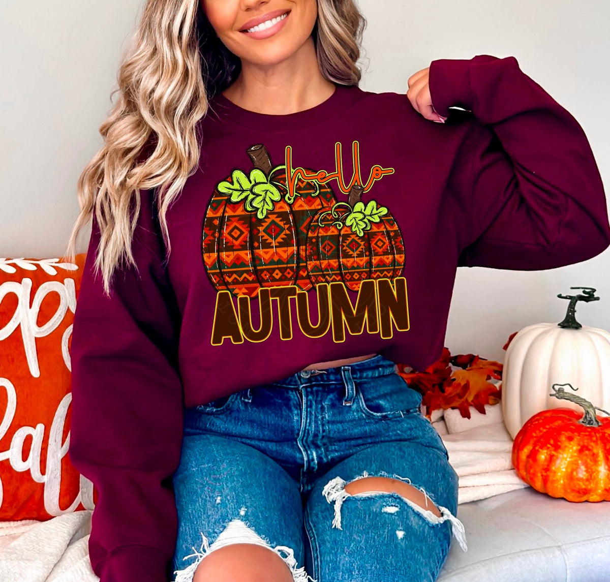 Hello autumn 2 pumpkins C's DTF transfer