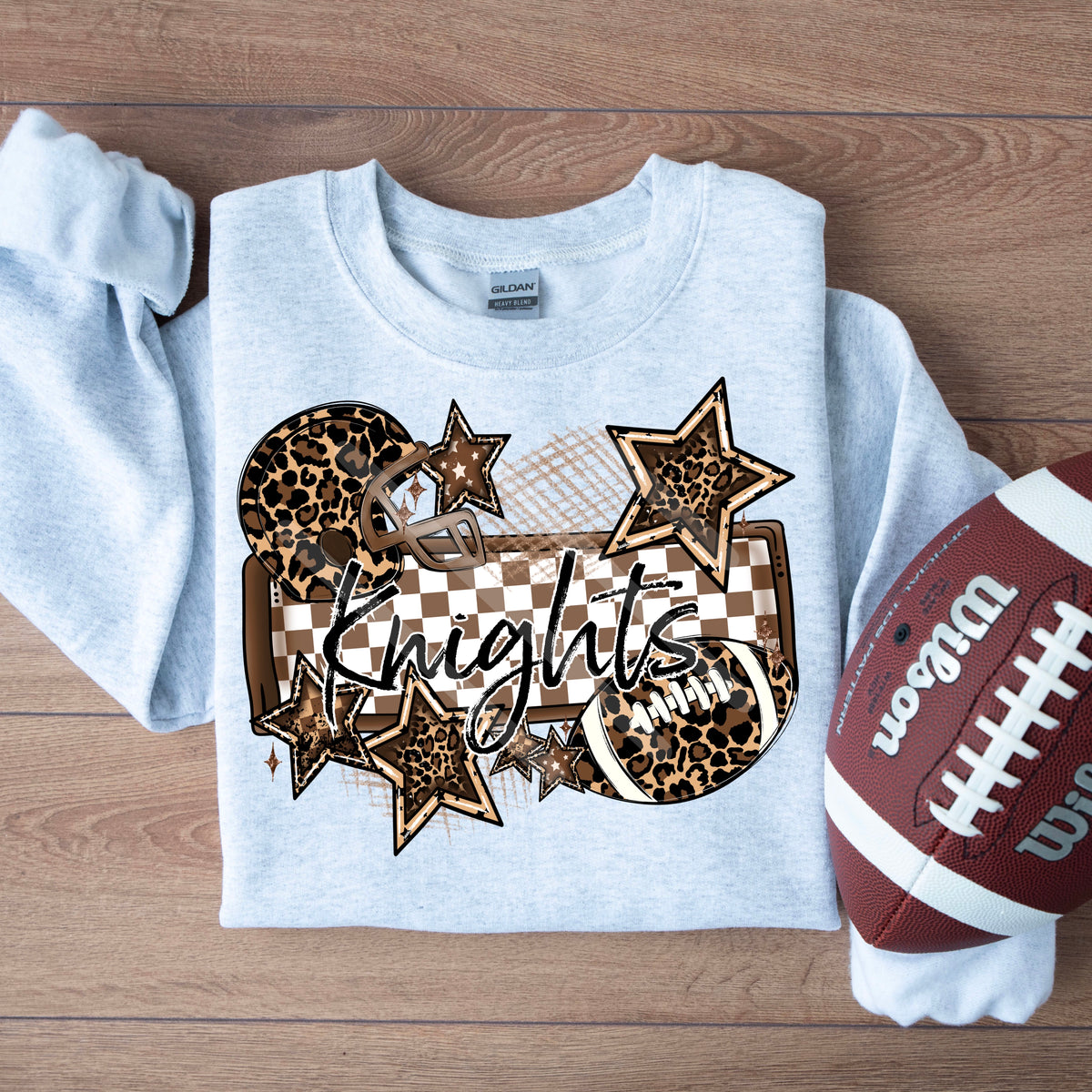 Knights LEOPARD football frame and stars DTF transfer