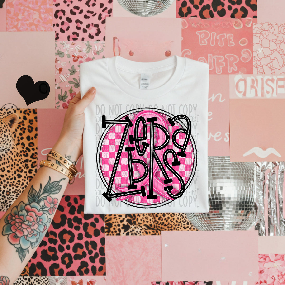 Zebras pink checkered SWD DTF transfer