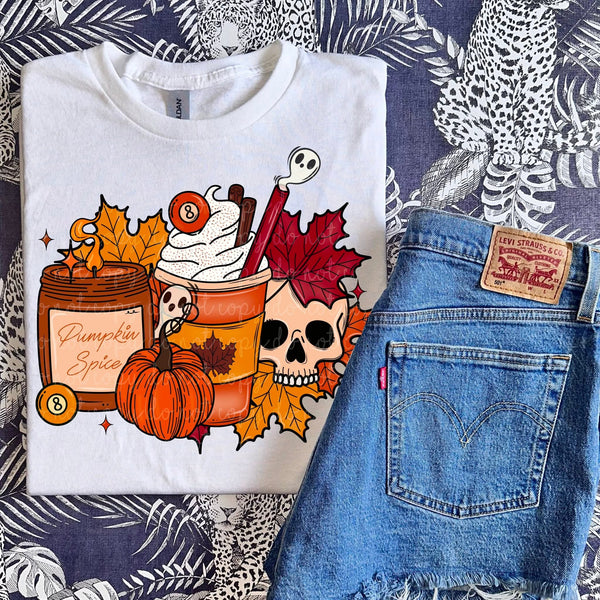 Pumpkin spice candle latte skellie leaves MMD DTF transfer