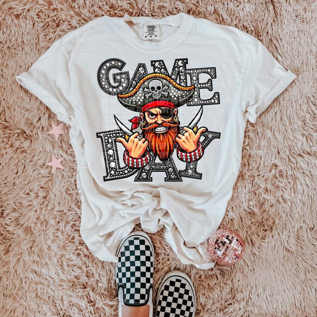 Game day pirates silver rhinestones mascot 44448 DTF transfer