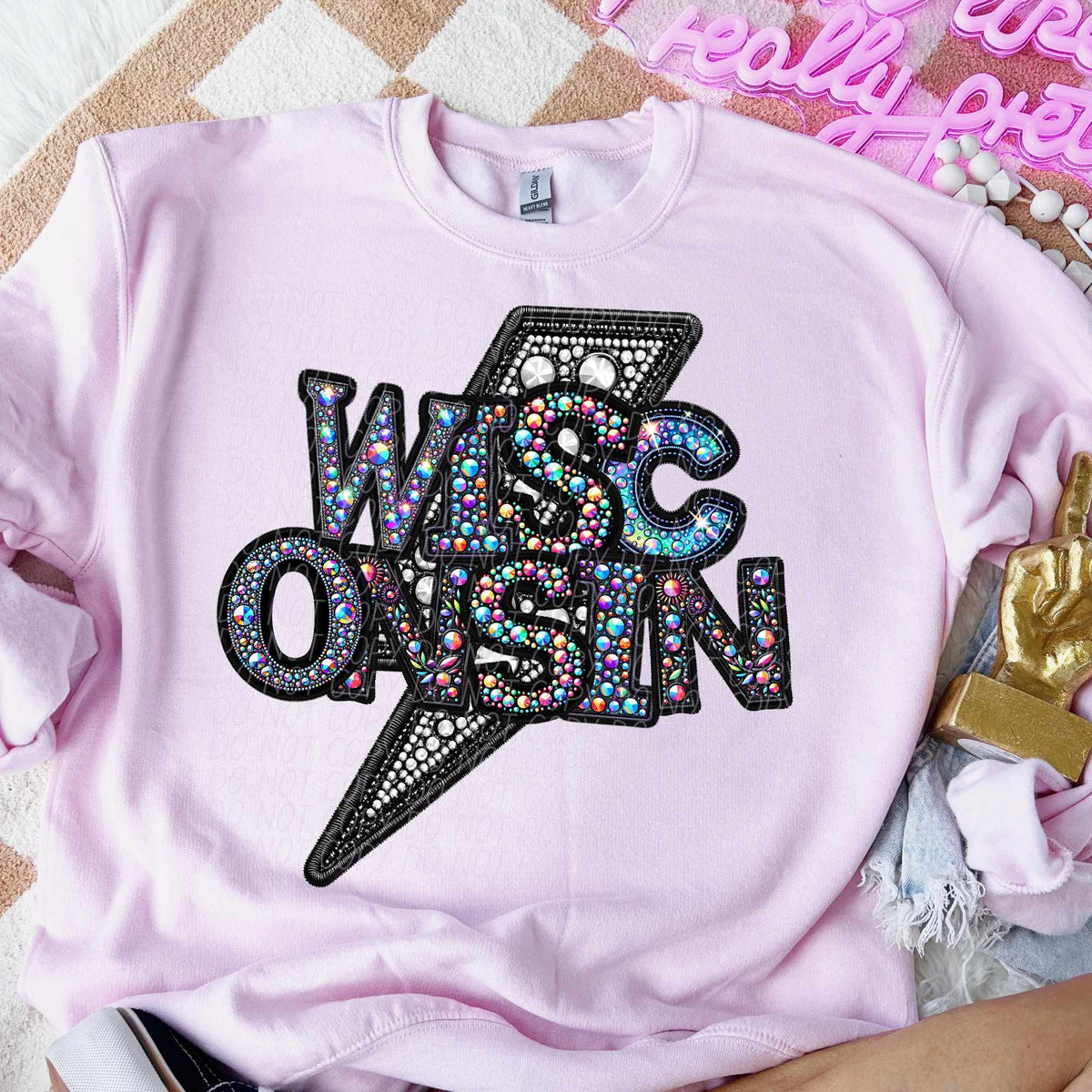 Wisconsin rhinestone lightning bolt (CITY) 44084 DTF transfer
