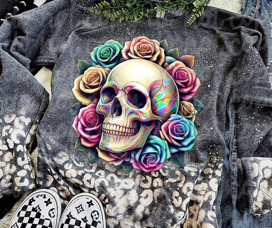 Skull with colorful roses (VS) 52181 DTF transfer