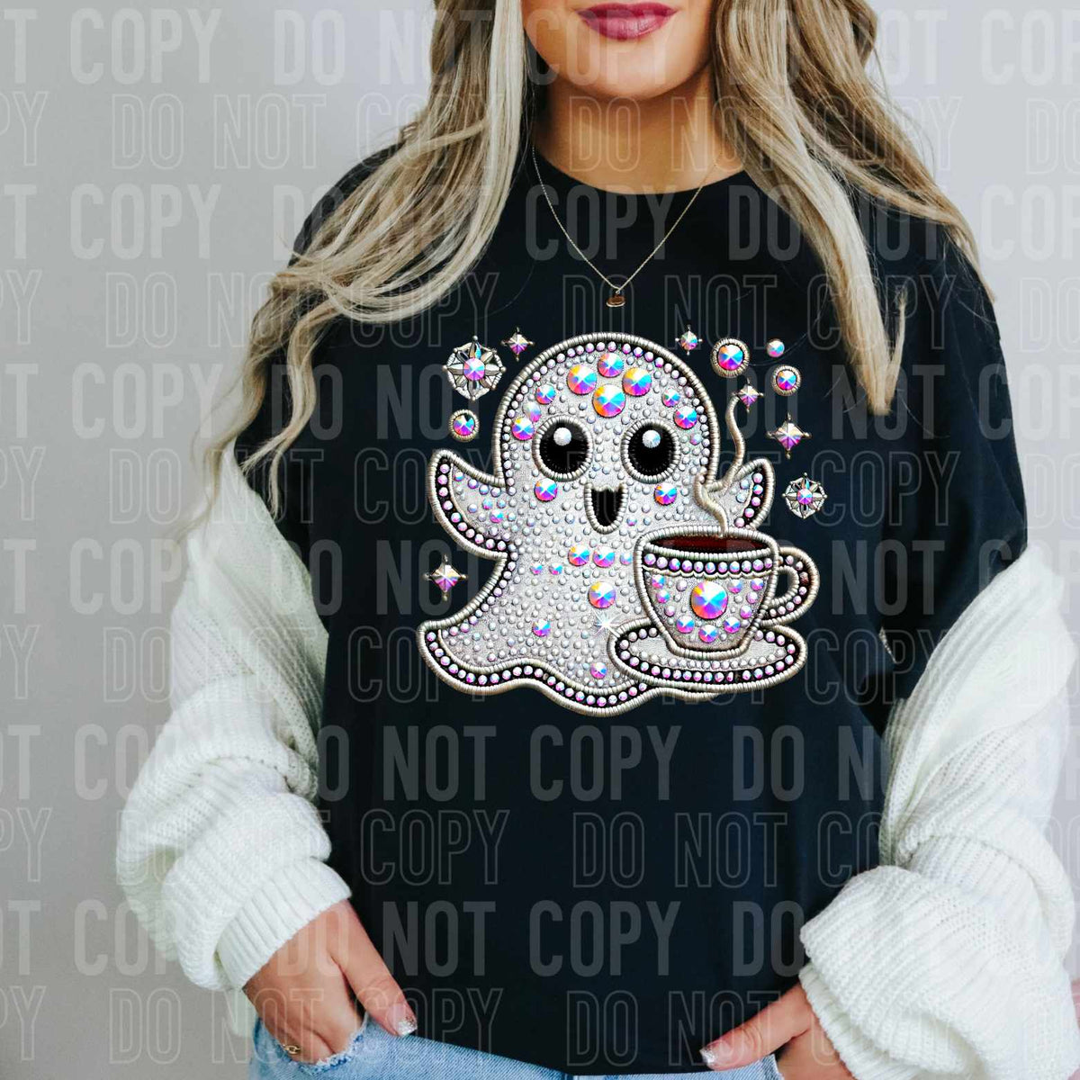 Rhinestone ghost with mug 52106 DTF transfer