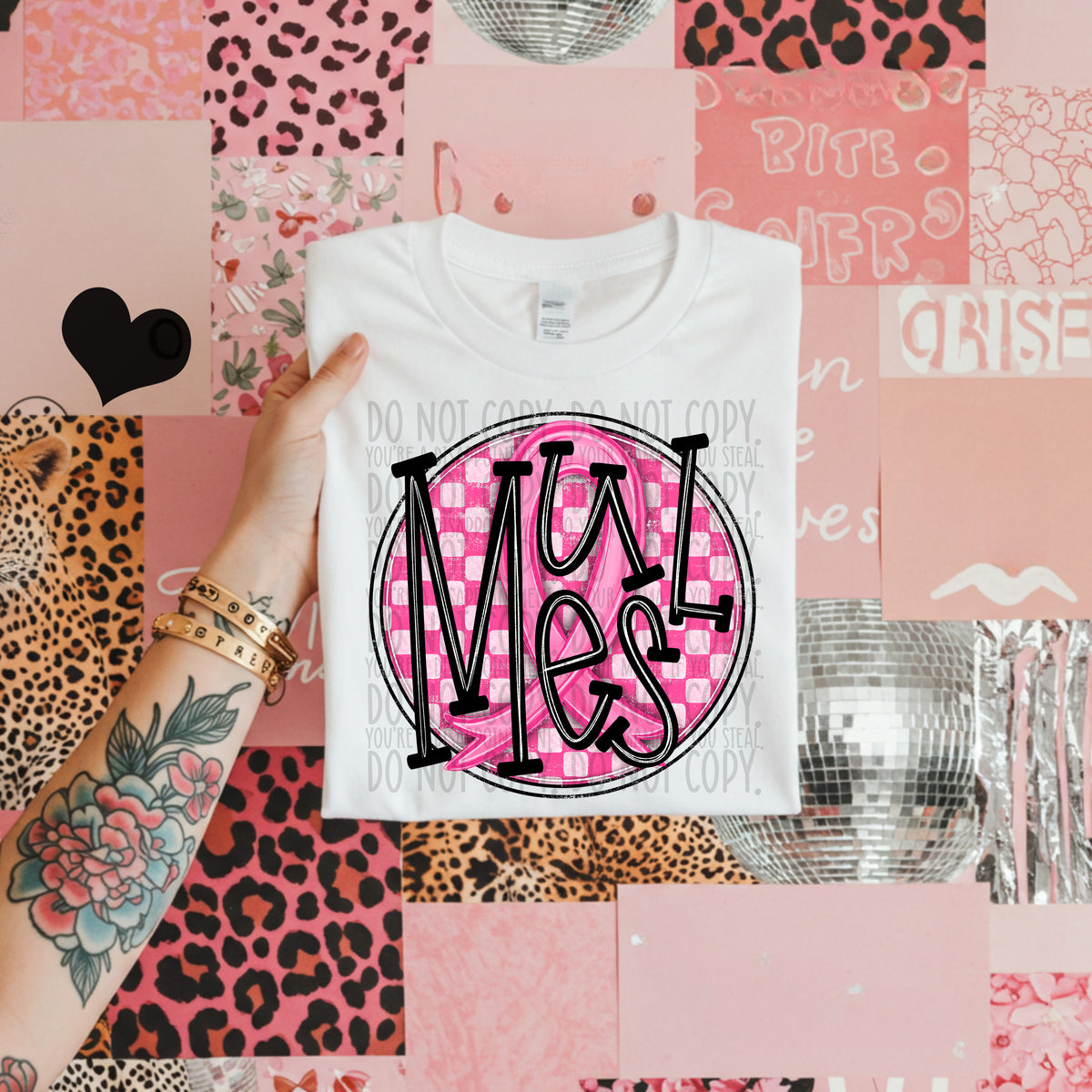 Mules pink checkered SWD DTF transfer