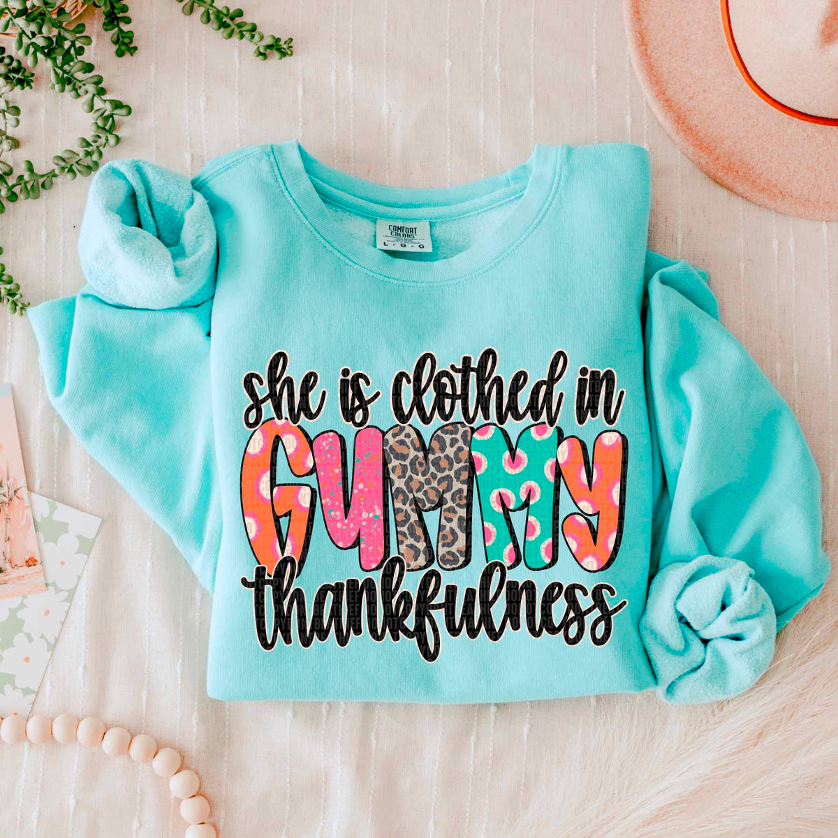 She is clothed in thankfulness gummy 52280 DTF transfer