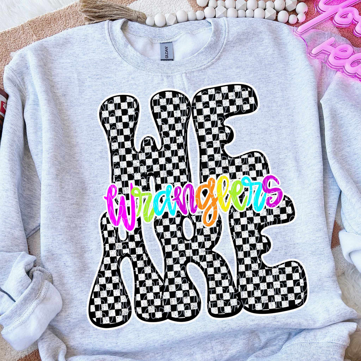 We are Wranglers rainbow checkered (City) DTF transfer