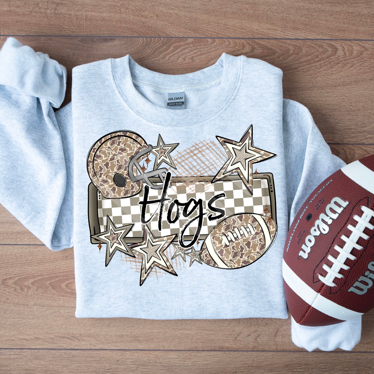 Hogs camo football frame and stars DTF transfer