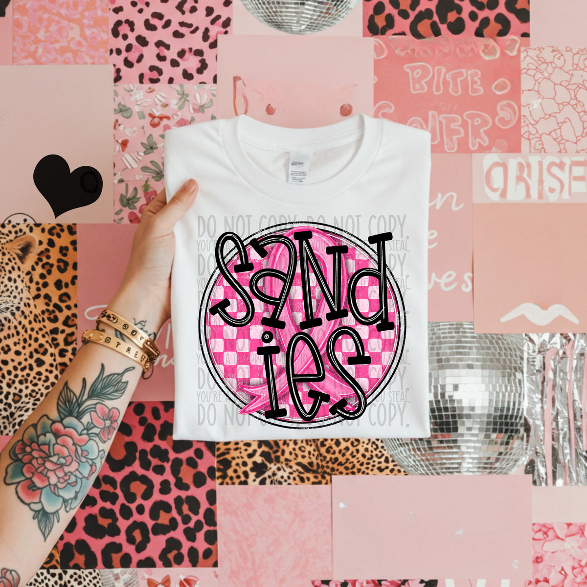 Sandies pink checkered SWD DTF transfer