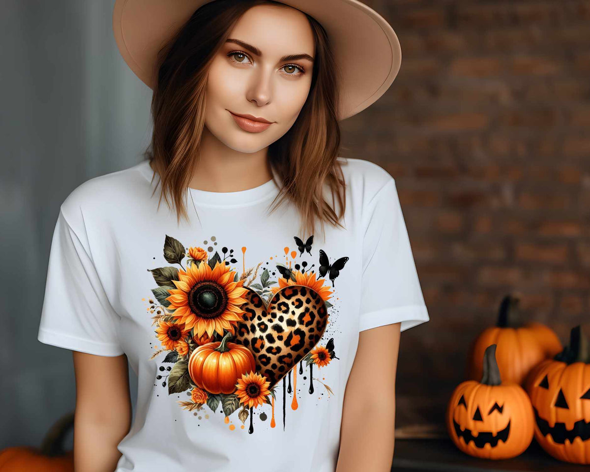 Leopard heart with sunflowers (VS) 52226 DTF transfer