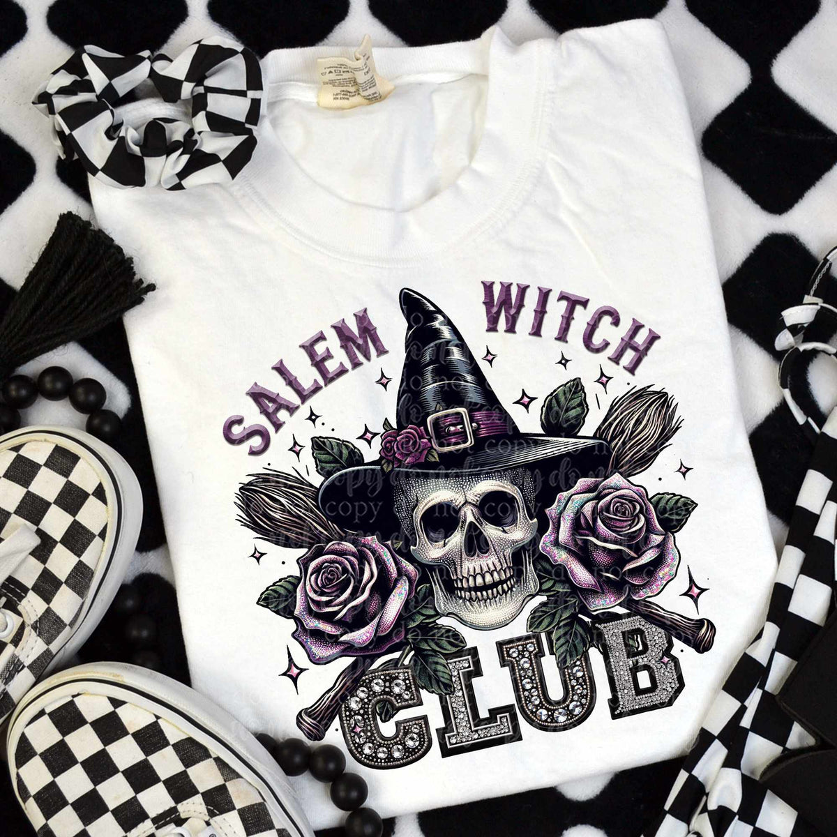 Salem witch club skull with hat 44501 DTF transfer