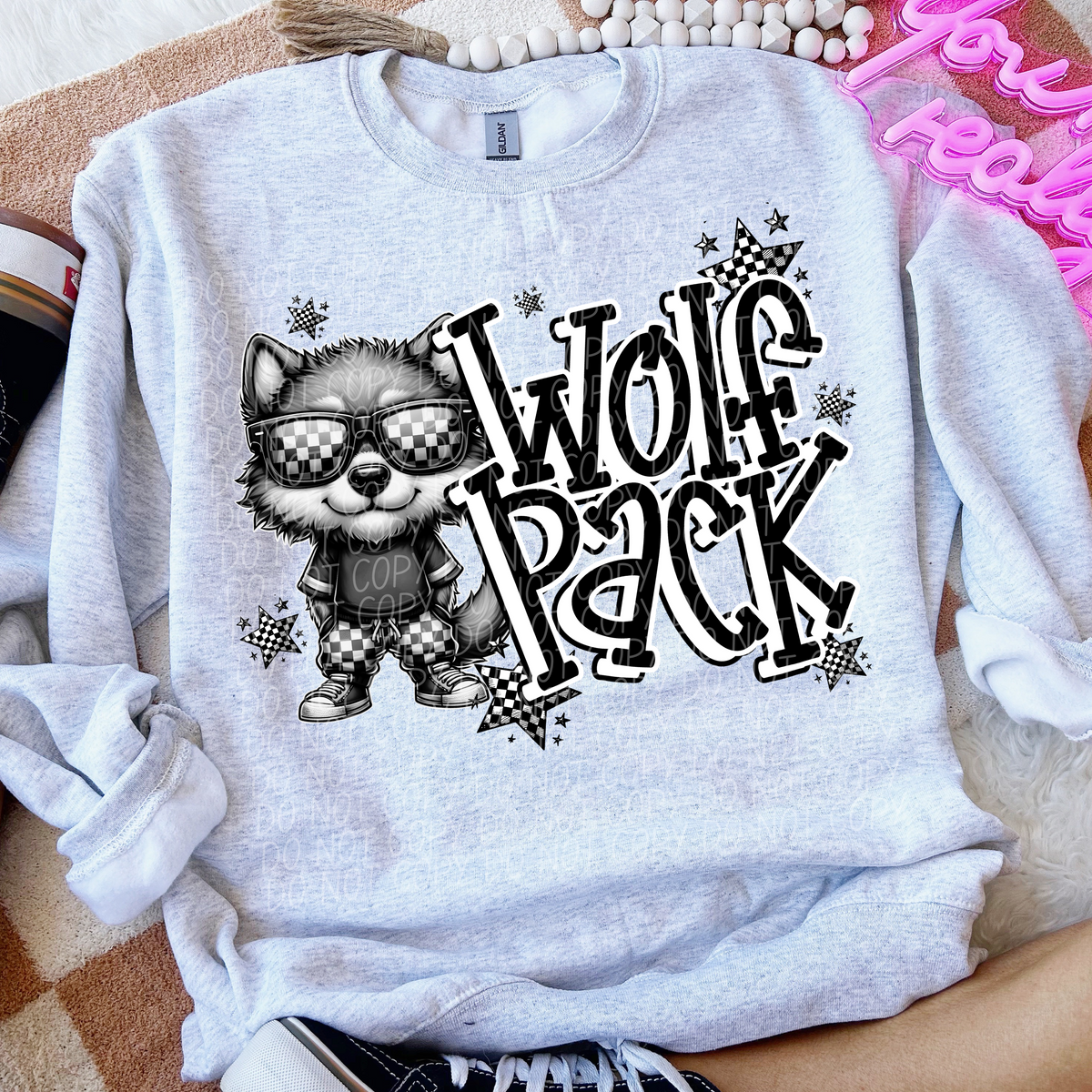 Wolf pack checkered city DTF transfer
