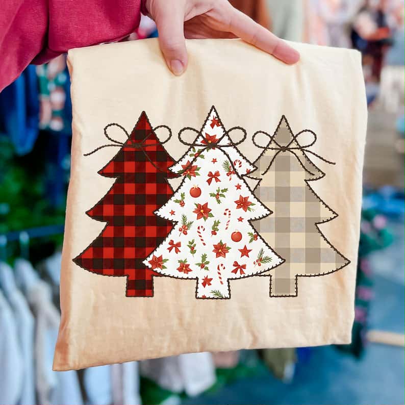 Trio patterned Christmas trees DTF transfer