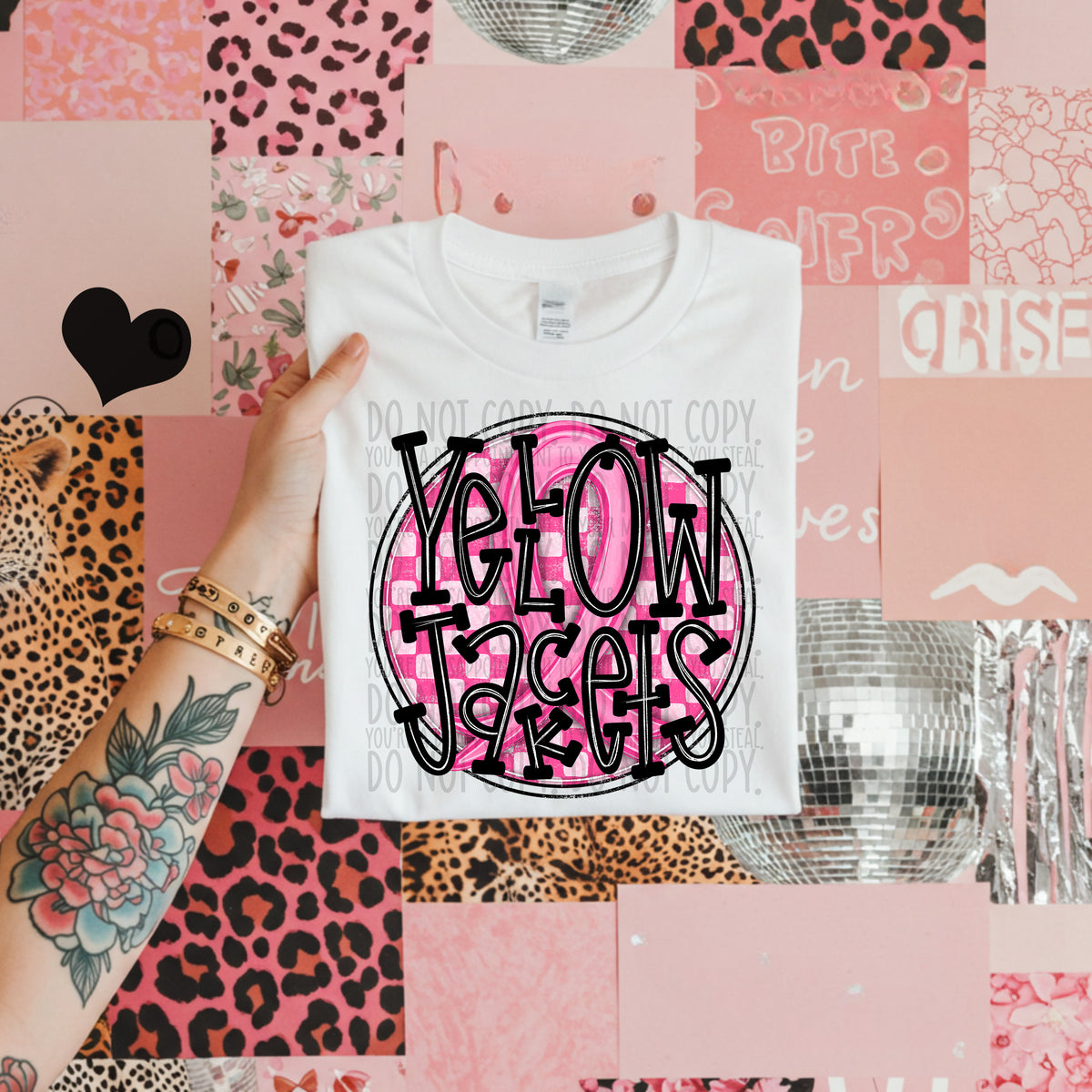 Yellow jackets pink checkered SWD DTF transfer