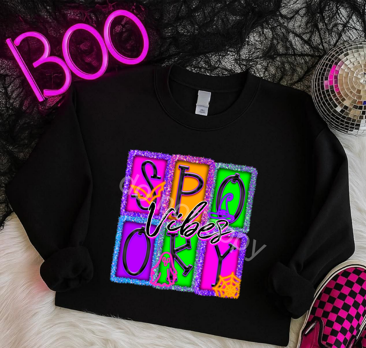Spooky vibes colorful square DTF Transfer