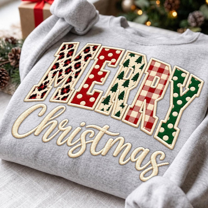 Merry Christmas faux embroidery Sunday Special DTF transfrr