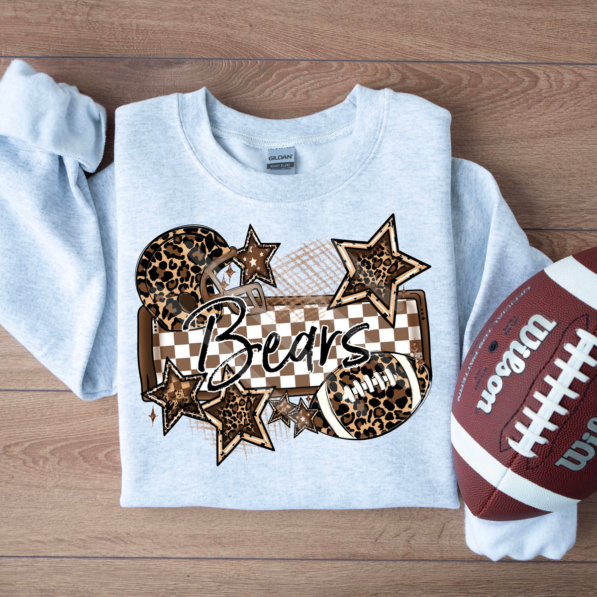 Bears LEOPARD football frame and stars DTF transfer