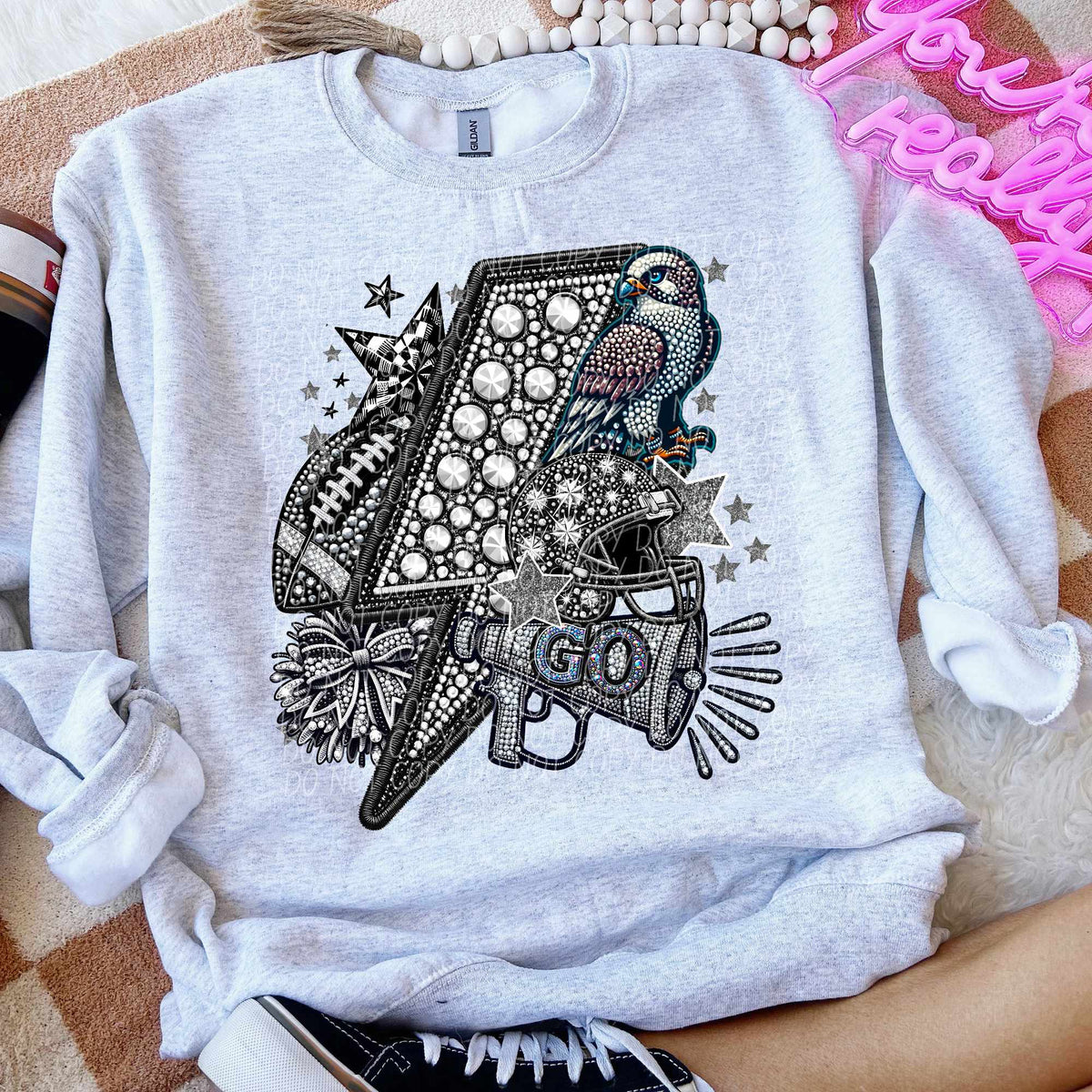 Rhinestone lightning bolt hawks 44471 DTF transfer