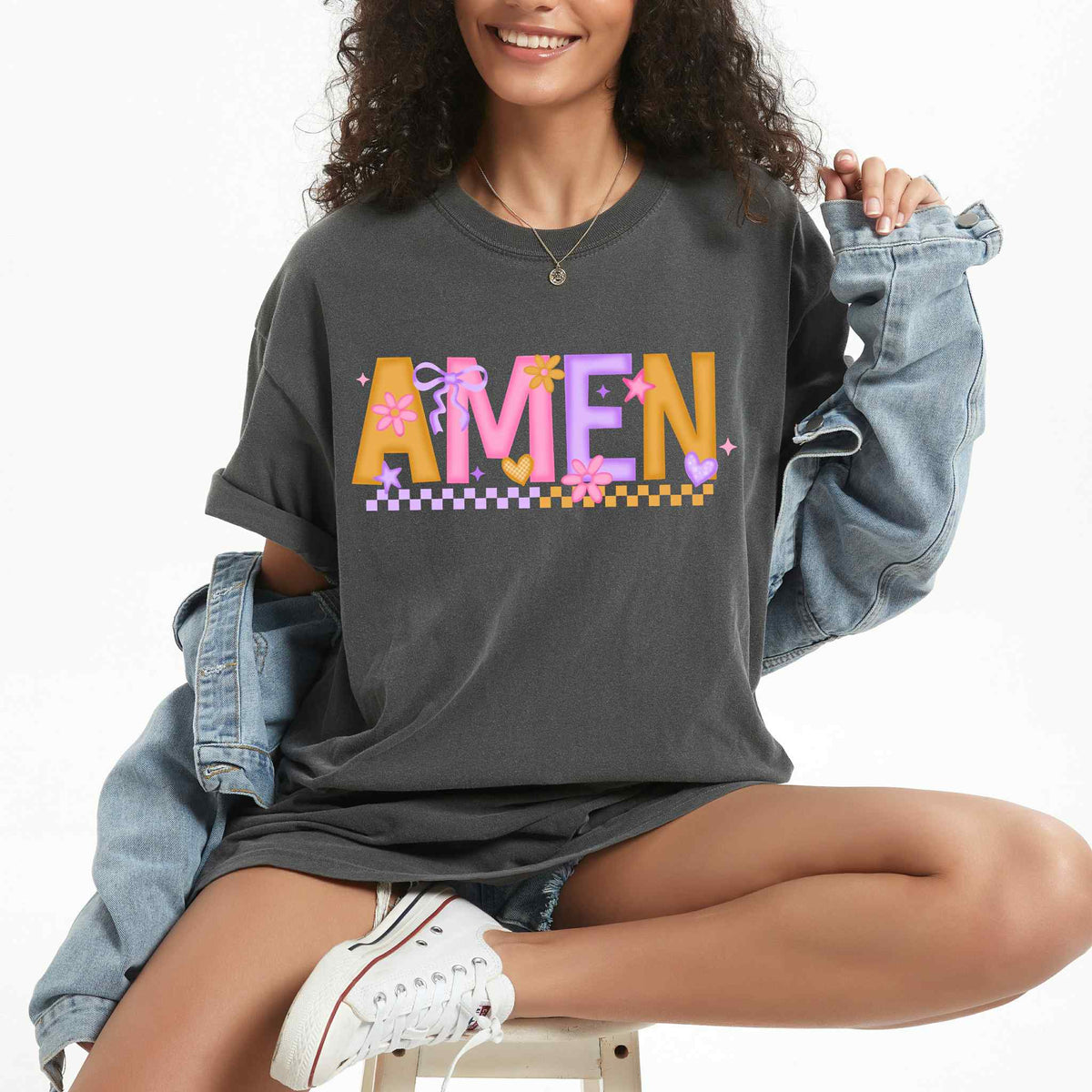 Amen checkered neon colors EXCLUSIVE DTF transfer