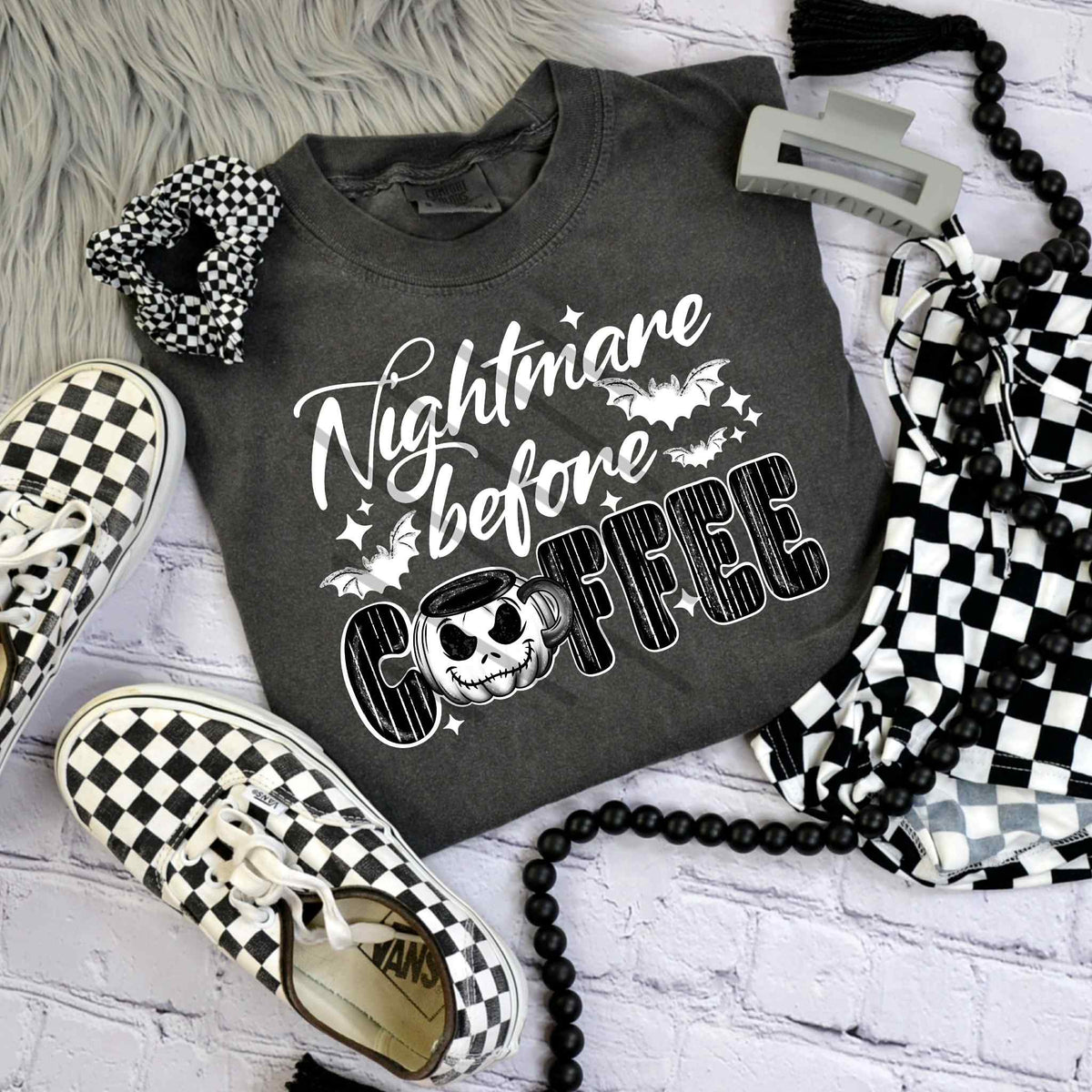 Nightmare before coffee jack cup DTF transfer