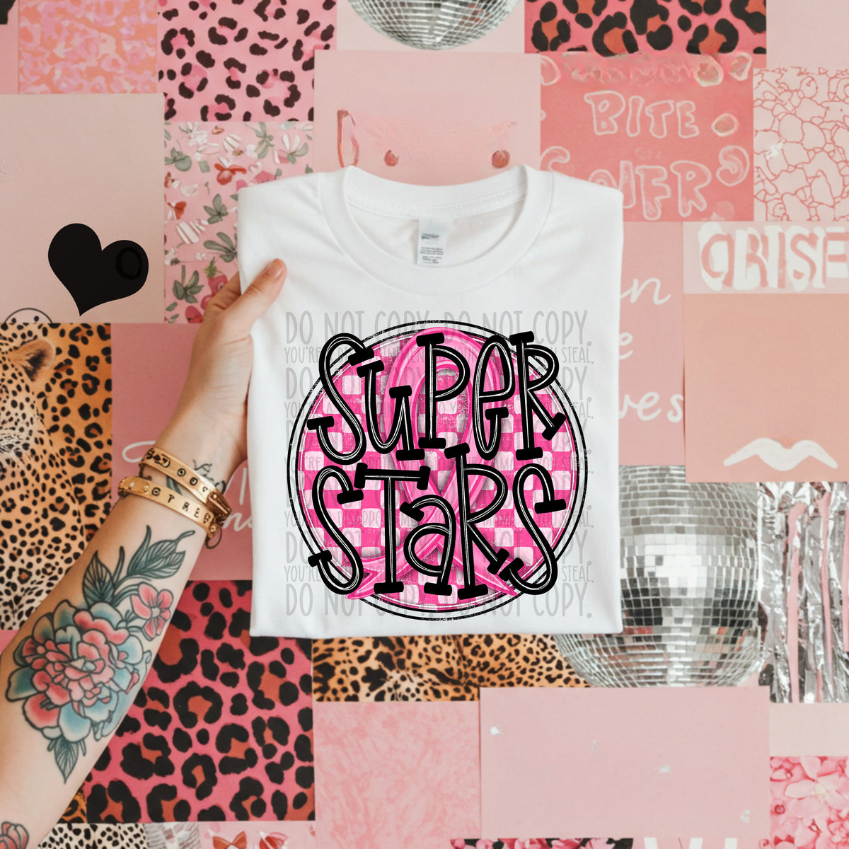 Super stars pink checkered SWD DTF transfer