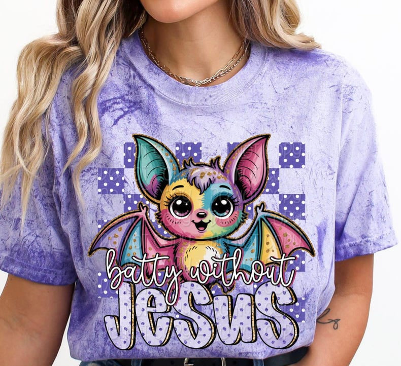 Batty for Jesus colorful bat digi DTF Transfer