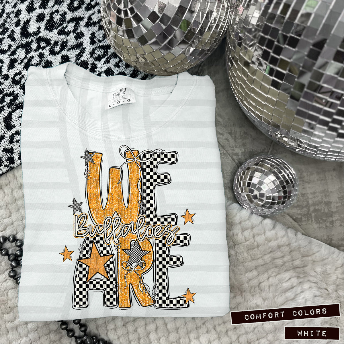 Buffaloes Gold glitter checkered stars DTF transfer
