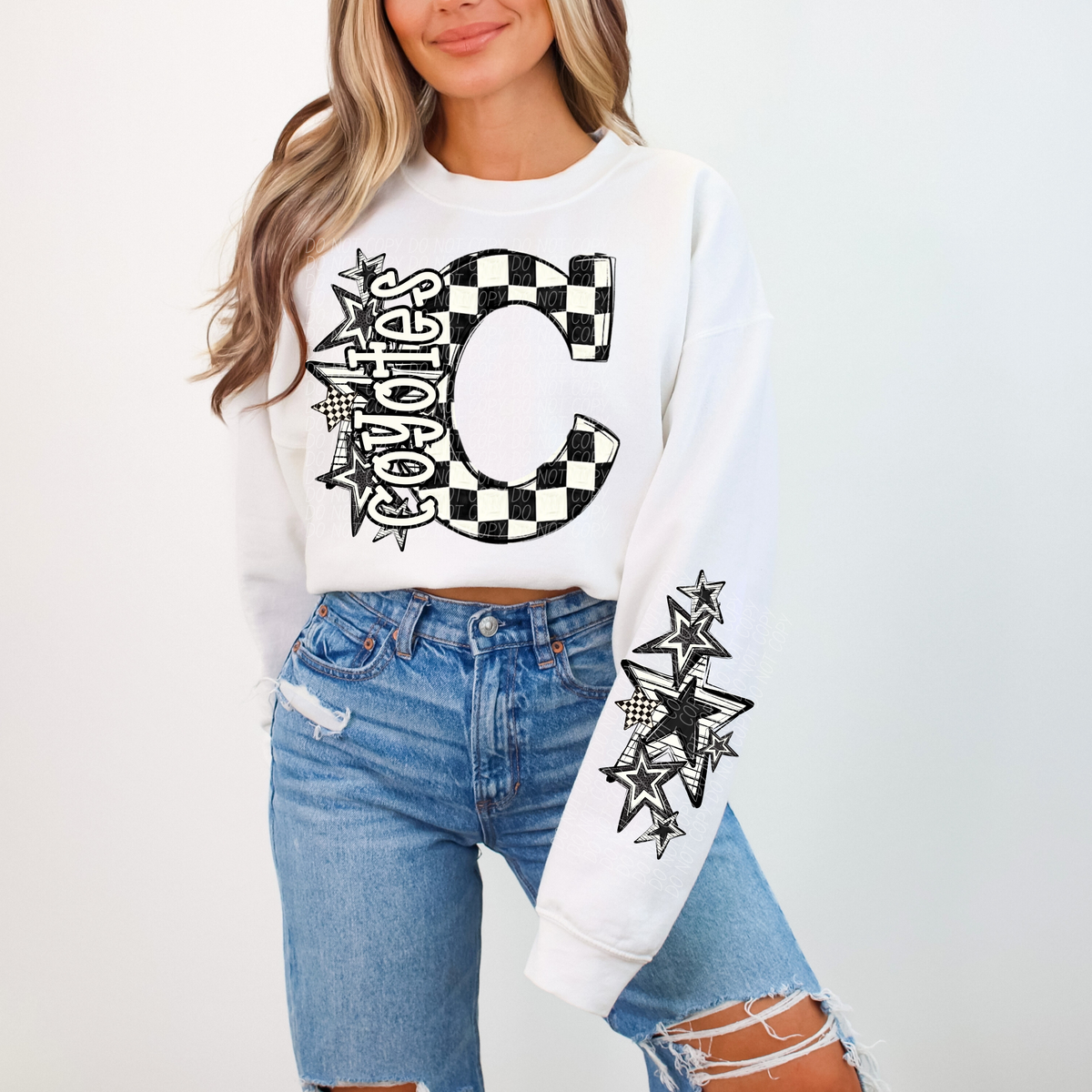 Coyotes black and white  checkered star city DTF transfer