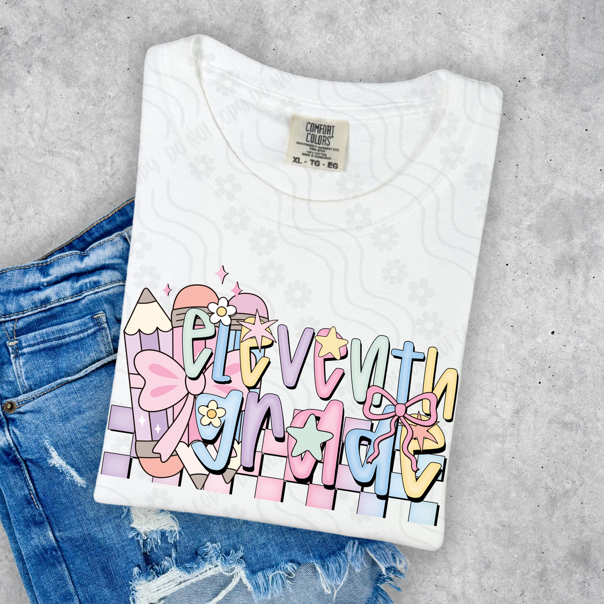 Eleventh grade preppy with pencils DYED DTF transfer