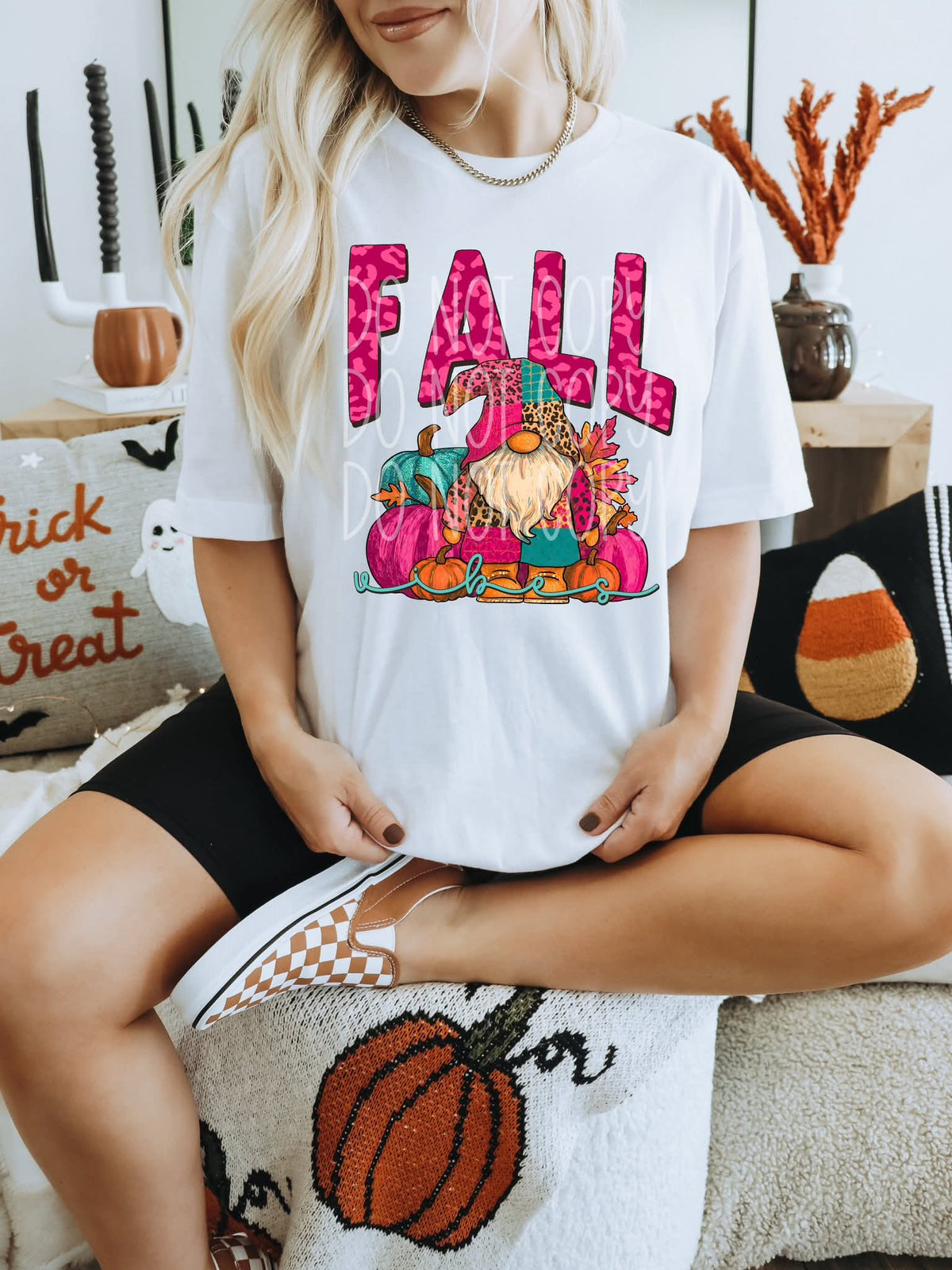 Fall gnome pink/teal pumpkins PHDC DTF transfer