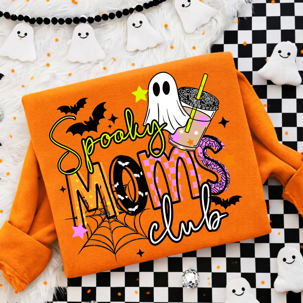 Spooky moms club ghost drink black font CSC Sunday Special DTF transfer