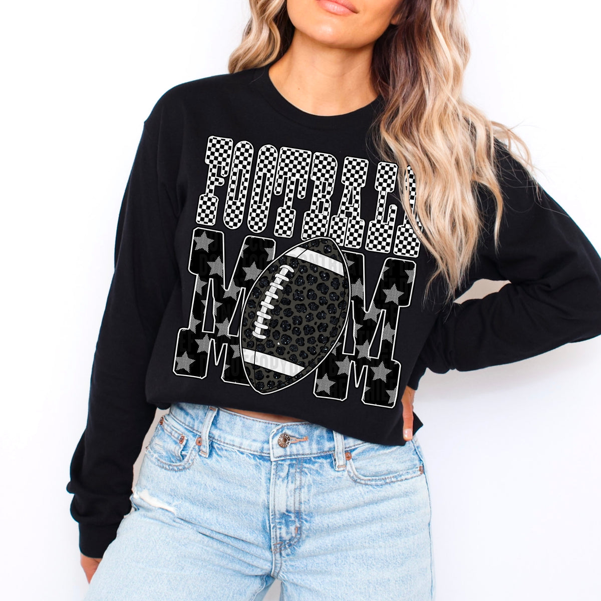 Football mom black and white checkered dtf transfer