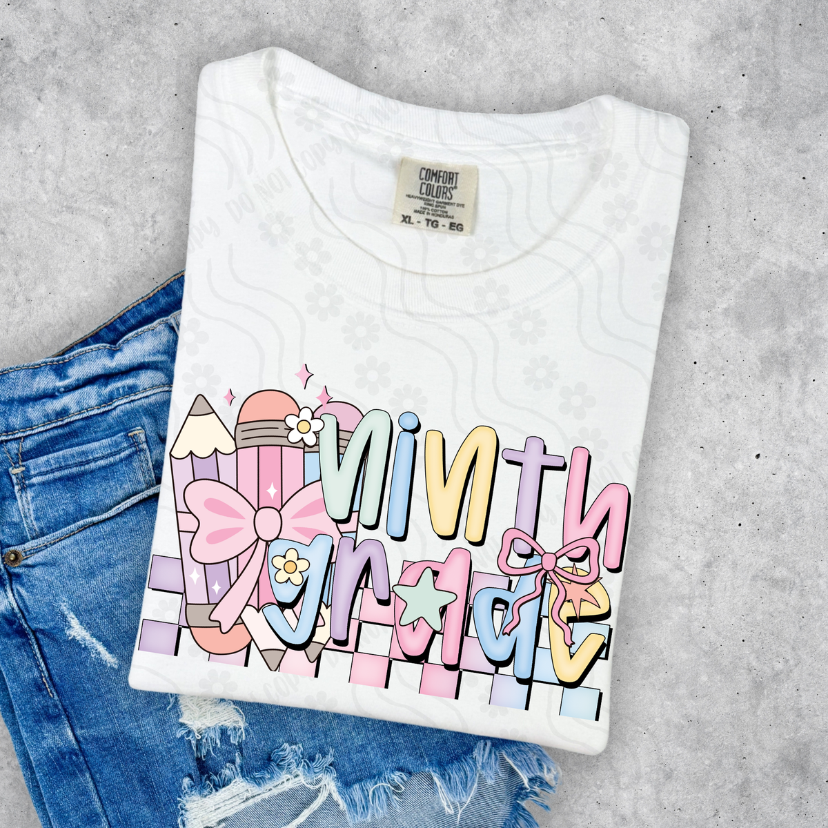 Ninth grade preppy with pencils DYED DTF transfer