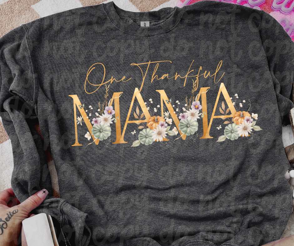 One thankful mama gold font (VS) 52217 DTF transfer
