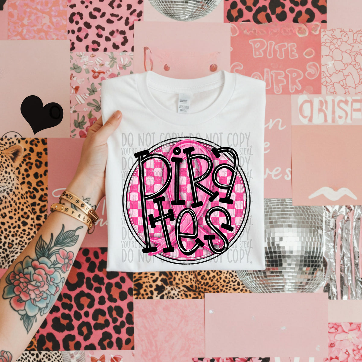 Pirates birds pink checkered SWD DTF transfer